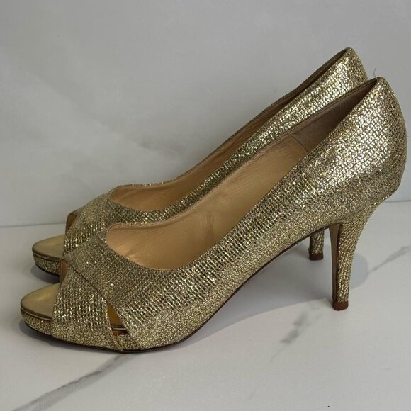 Kate Spade Women Glitter Effect Cross Strap Sequin High Heels Shoes Gold Size 8 - Picture 2 of 11